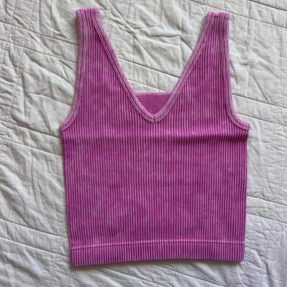 zenana womens L/XL v-neck tank crop top fairy boho stretchy‎ ribbed whimsigoth